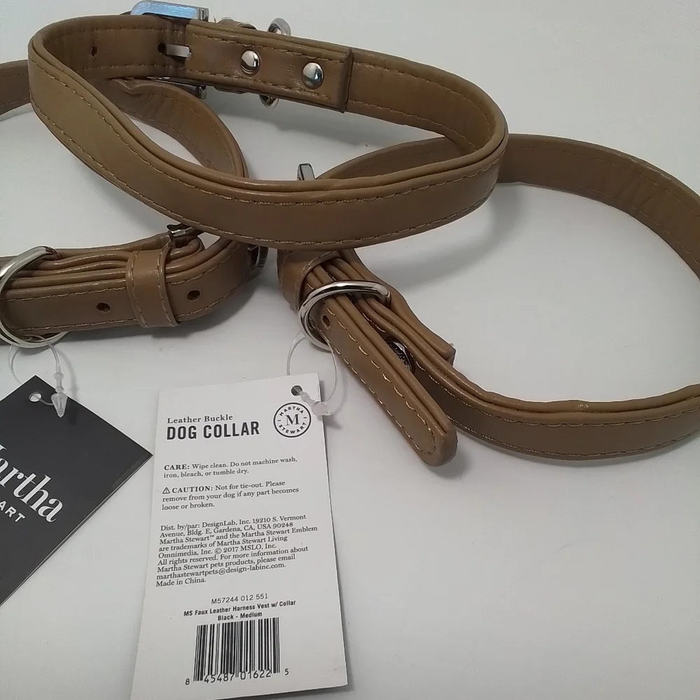 NEW Martha Stewart Faux Leather Dog Collar Sz Med